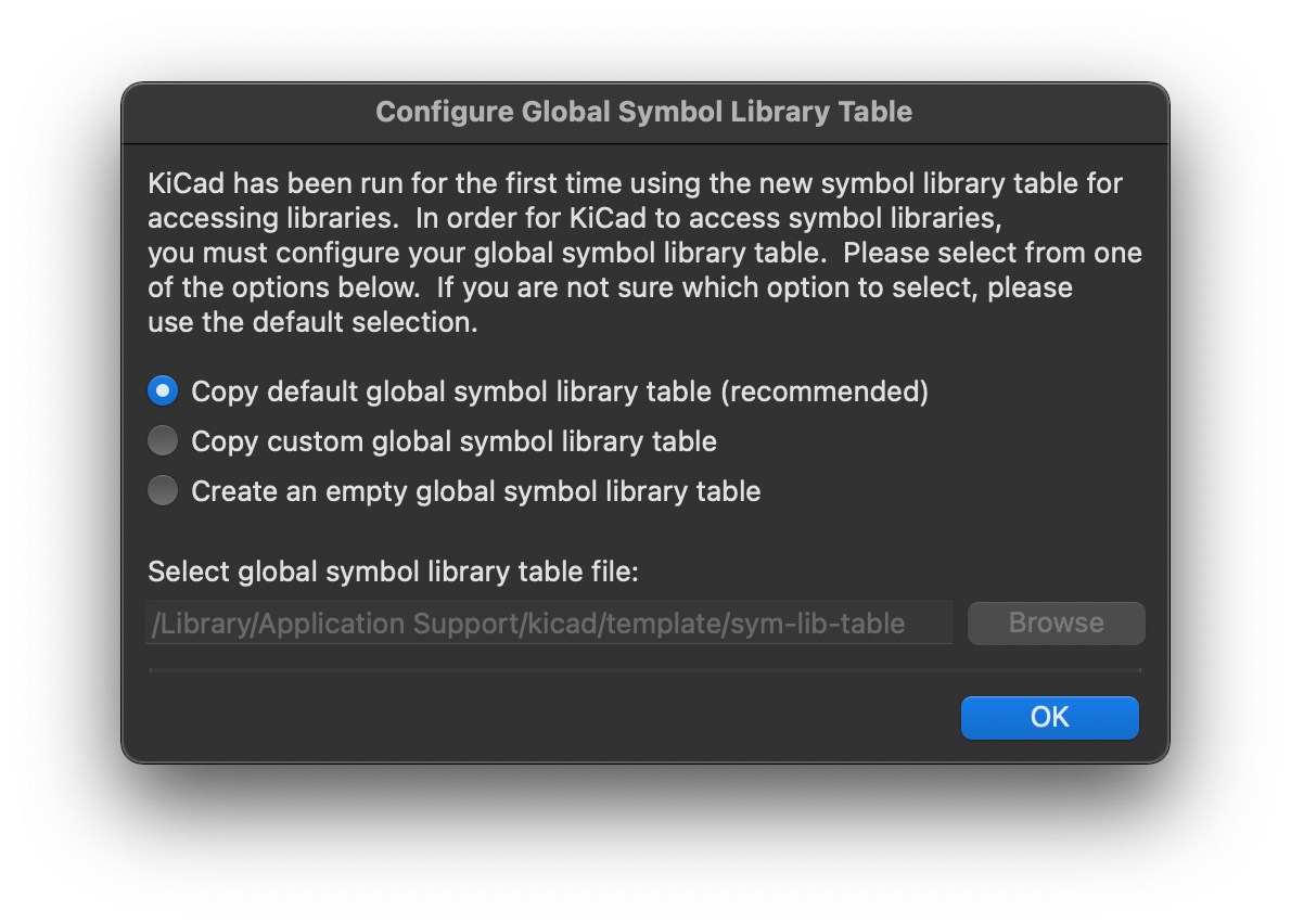 KiCad Configure Global Symbol Library Window